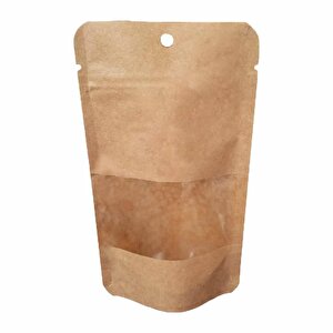 Doypack Pencereli Kraft Delikli Kilitli Kese Kağıdı - Orta Boy - 20x30 -1000gr. - 20 Adetlik 1 Paket