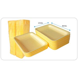 Tek Kullanımlık Köpük 2000 Gr. Sarı Servis Et Kıyma Saklama Tepsi Tabak -265x175x35mm. - 50 Adet