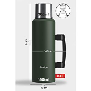 Stevig 4 Camp Klasik Vakumlu Kulplu Çelik Termos 1.5 Lt. Green St-206
