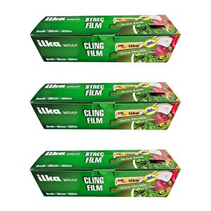 İlka Şeffaf Mutfak Rulo Streç Film Folyo - 30 Cm. X 300 Metre - Gıdaya Uygun - 3 Paket