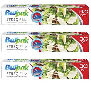 Burpak Şeffaf Mutfak Rulo Streç Film Folyo - 45 Cm. X 166 Metre - 9 Mikron - Gıdaya Uygun - 3 Paket