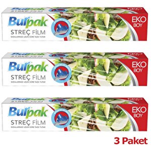 Burpak Şeffaf Mutfak Rulo Streç Film Folyo - 45 Cm. X 166 Metre - 9 Mikron - Gıdaya Uygun - 3 Paket