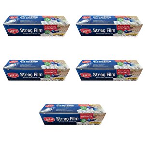 Roll-up Şeffaf Mutfak Rulo Streç Film Folyo - 30 Cm. X 300 Metre - Gıdaya Uygun - 5 Paket