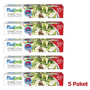 Burpak Şeffaf Mutfak Rulo Streç Film Folyo - 45 Cm. X 166 Metre - 9 Mikron - Gıdaya Uygun - 5 Paket