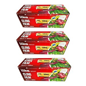 İlka Şeffaf Mutfak Rulo Streç Film Folyo - 30 Cm. X 500 Metre - Gıdaya Uygun - 3 Paket
