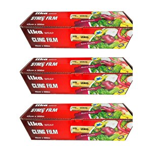 İlka Şeffaf Mutfak Rulo Streç Film Folyo - 45 Cm. X 500 Metre - Gıdaya Uygun - 3 Paket
