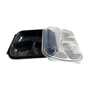 Şeffaf Kapaklı Sıcak Soğuk Isıya Dayanıklı Yemek Salata Kabı - 3 Bölmeli - 21x25 Cm. - 10 Adet