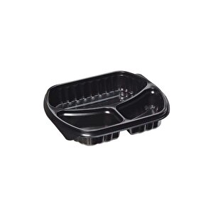 Şeffaf Kapaklı Sıcak Soğuk Isıya Dayanıklı Yemek Salata Kabı - 3 Bölmeli - 21x25 Cm. - 10 Adet