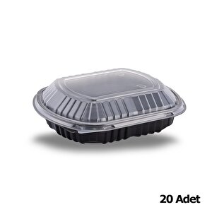Şeffaf Kapaklı Sıcak Soğuk Isıya Dayanıklı Yemek Salata Kabı Kutusu - Kare - 21x25 Cm. - 20 Adet