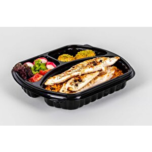 Şeffaf Kapaklı Sıcak Soğuk Isıya Dayanıklı Yemek  Kabı Kutusu - Üç Bölmeli - 21x25 Cm. - 1 Adet