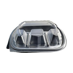 Şeffaf Kapaklı Sıcak Soğuk Isıya Dayanıklı Yemek  Kabı Kutusu - 4 Bölmeli - 21x25 Cm. - 1 Adet