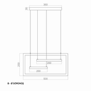 Sideward Yatay Sarkıt Led Avize 80x28-70x20-50x25 Cm 99watt