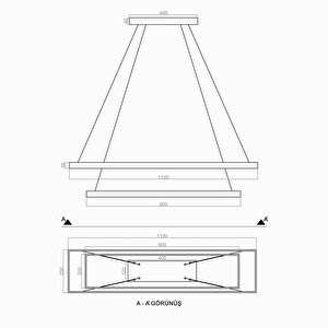 Led Avize Sarkıt Keskin Köşe Aurora 110*25cm 76 Watt Siyah