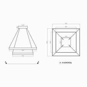 Led Avize Sarkıt Keskin Köşe Giulia 60*45 Cm 76 Watt Siyah