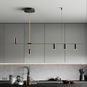Portugal I Sarkıt Led Avize 120 Cm 25 Watt Siyah Bardak - Gold Çıtalar