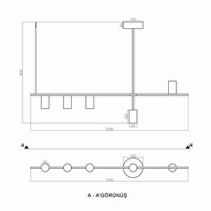 Portugal I Sarkıt Led Avize 120 Cm 25 Watt Siyah Bardak - Gold Çıtalar