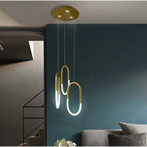 Locked Sarkıt Led Avize 3x(40*20cm) Dimmer Ve Kumandalı - 30 Watt - Gold 3000k