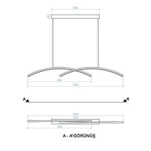 Double Bow Sarkıt Led Avize 120 Cm  34 Watt Siyah 3000k