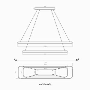 Aquarii Oval Köşe Sarkıt Lamba 110*25cm 88 Watt Siyah