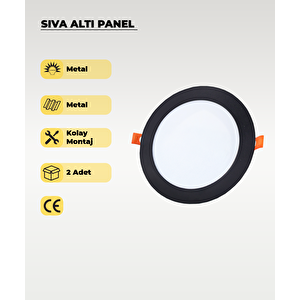 12w Siyah Sıva Altı Yuvarlak Slim Led Panel 6500k Beyaz Işık 2 Adet