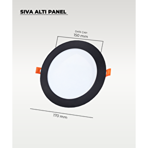 12w Siyah Sıva Altı Yuvarlak Slim Led Panel 6500k Beyaz Işık 2 Adet