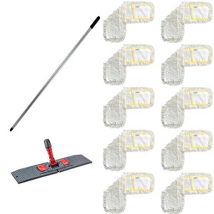 Cod-ex Tablet Palet Nemli Yedek Mop Takımı - 10 Adet 60 Cm. Mop + Katlanır Aparat + Metal Vidalı Sap