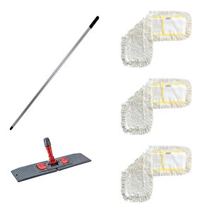 Cod-ex Tablet Palet Nemli Yedek Mop Takımı - 3 Adet 60 Cm. Mop + Katlanır Aparat + Metal Vidalı Sap