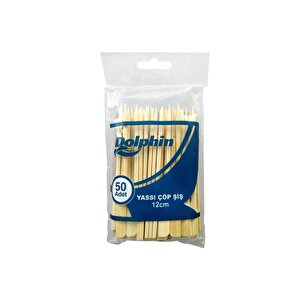 Ahşap Yassı Tutamaklı Saplı Çöp Şiş - Boy : 12 Cm. - 50 Adetlik 10 Paket