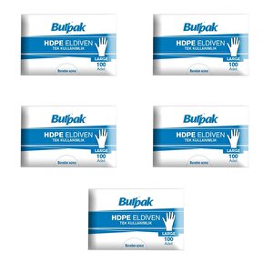 Burpak Hdpe İş Temizlik Tek Kullanımlık Şeffaf Eldiven / Büyük Boy / 100 Adetlik 5 Paket