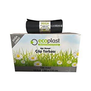 Ecoplast Jumbo Boy Siyah Çöp Torbası Poşeti - 700 Gr. - 90 Litre - 80 X 110 Cm / 10 Adetlik 10 Rulo