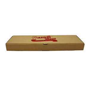 Baskılı E Dalga Dikdörtgen Kıymalı Peynirli Pide Kutusu Kraft Karton - 13.5x43x4 Cm. - 100 Adet