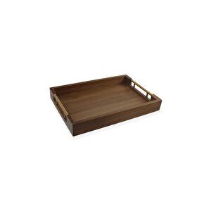 Natura Akasya Metal Kulplu Tepsi Gold 38x26x5 Cm
