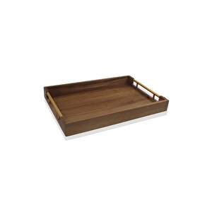 Natura Akasya Metal Kulplu Tepsi Gold 45x30x5 Cm
