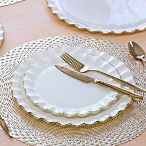 Glore Zarif Solid Krem Wavy Pasta Tabağı 21cm 6’lı -81442