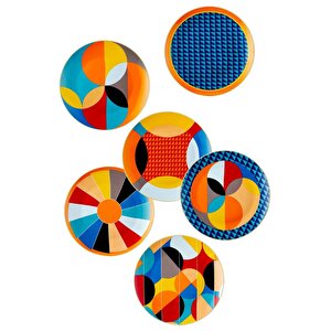 Shapes Renkli Desenli Porselen 6 Kişilik Pasta Tabağı Dnr0077