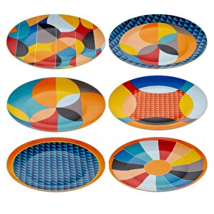 Shapes Renkli Desenli Porselen 6 Kişilik Pasta Tabağı Dnr0077