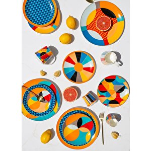 The Mia Shapes Renkli Desenli Porselen 6 Kişilik Pasta Tabağı Dnr0077