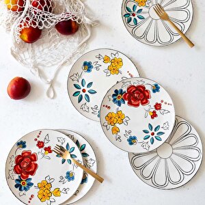 Fiore Çiçek Desenli Porselen 6 Kişilik Pasta Tabağı Dnr0053