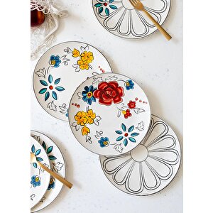 The Mia Fiore Çiçek Desenli Porselen 6 Kişilik Pasta Tabağı Dnr0053