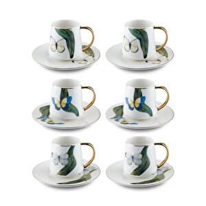 Kelebek Desenli Porselen 6 Kişilik Fincan Takımı Cup0052