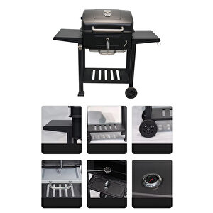 Tekerlekli Kömürlü Bbq Dökme Demir Kömürlü Mangal Fırınlı Büyük Barbekü Izgara 01022