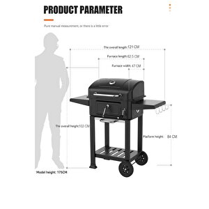 Tekerlekli Kömürlü Bbq Dökme Demir Kömürlü Mangal Fırınlı Büyük Barbekü Izgara 01022