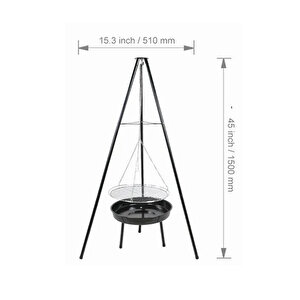 Paslanmaz Çelik Tripod Askılı Katlanır Deluxe Kamp Izgarası - Açık Hava Kullanımı İçin İdeal 23020