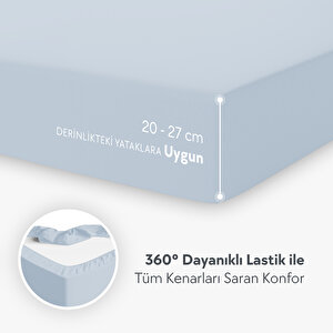 Çift Kişilik %100 Pamuk Penye Lastikli Çarşaf - Fitted Battal Açık Mavi - 180x200 Cm Mavi