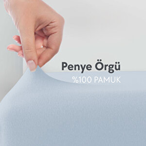 Çift Kişilik %100 Pamuk Penye Lastikli Çarşaf - Fitted Battal Açık Mavi - 180x200 Cm Mavi