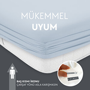 Calmera Home Çift Kişilik %100 Pamuk Penye Lastikli Çarşaf - Fitted Battal Açık Mavi - 180x200 Cm