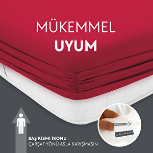 Çift Kişilik %100 Pamuk Penye Lastikli Çarşaf - Fitted Kırmızı - 160x200 Cm Kırmızı