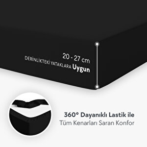 Çift Kişilik %100 Pamuk Penye Lastikli Çarşaf - Fitted Siyah - 160x200 Cm Siyah