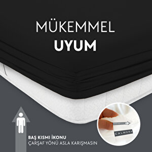 Calmera Home Çift Kişilik %100 Pamuk Penye Lastikli Çarşaf - Fitted Siyah - 160x200 Cm