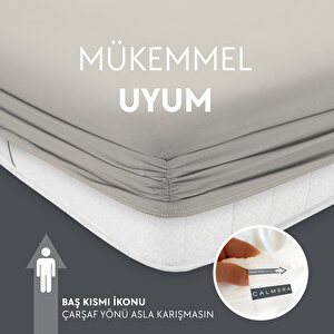 Calmera Home Çift Kişilik %100 Pamuk Penye Lastikli Çarşaf - Fitted Açık Gri - 160x200 Cm